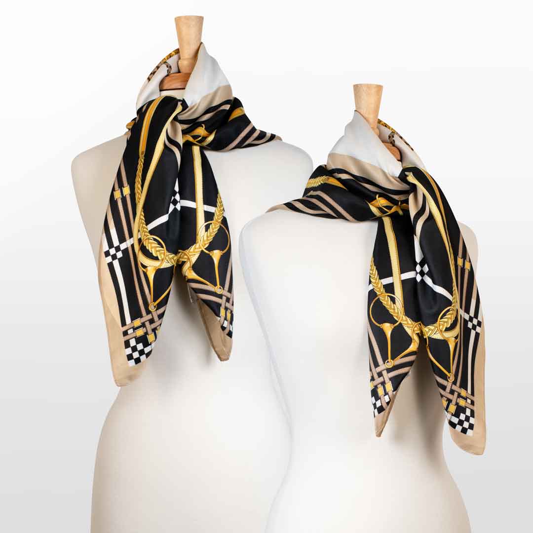 Genevieve - Stylized Equestrian Scarf in Honey and Black from KADOU Boutique