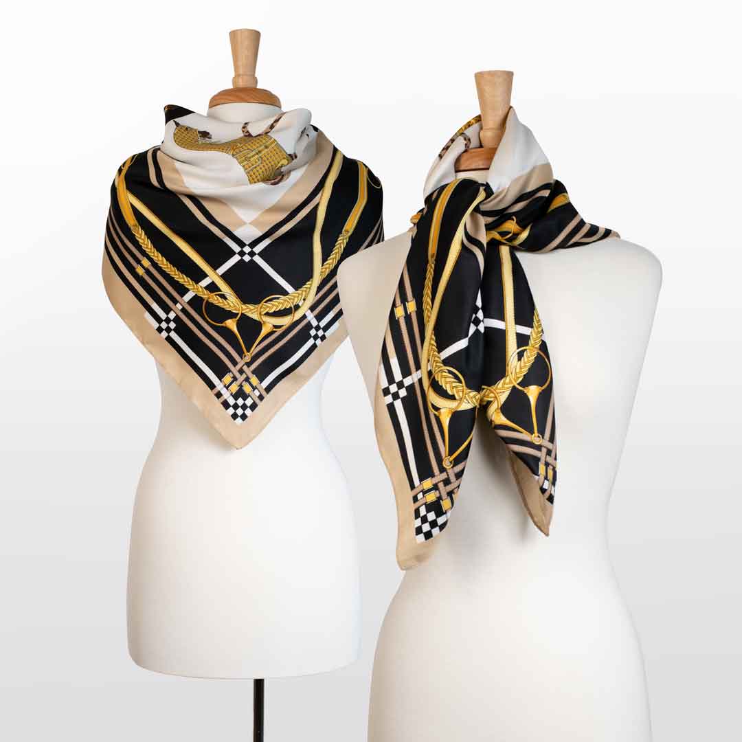 Genevieve - Stylized Equestrian Scarf in Honey and Black from KADOU Boutique