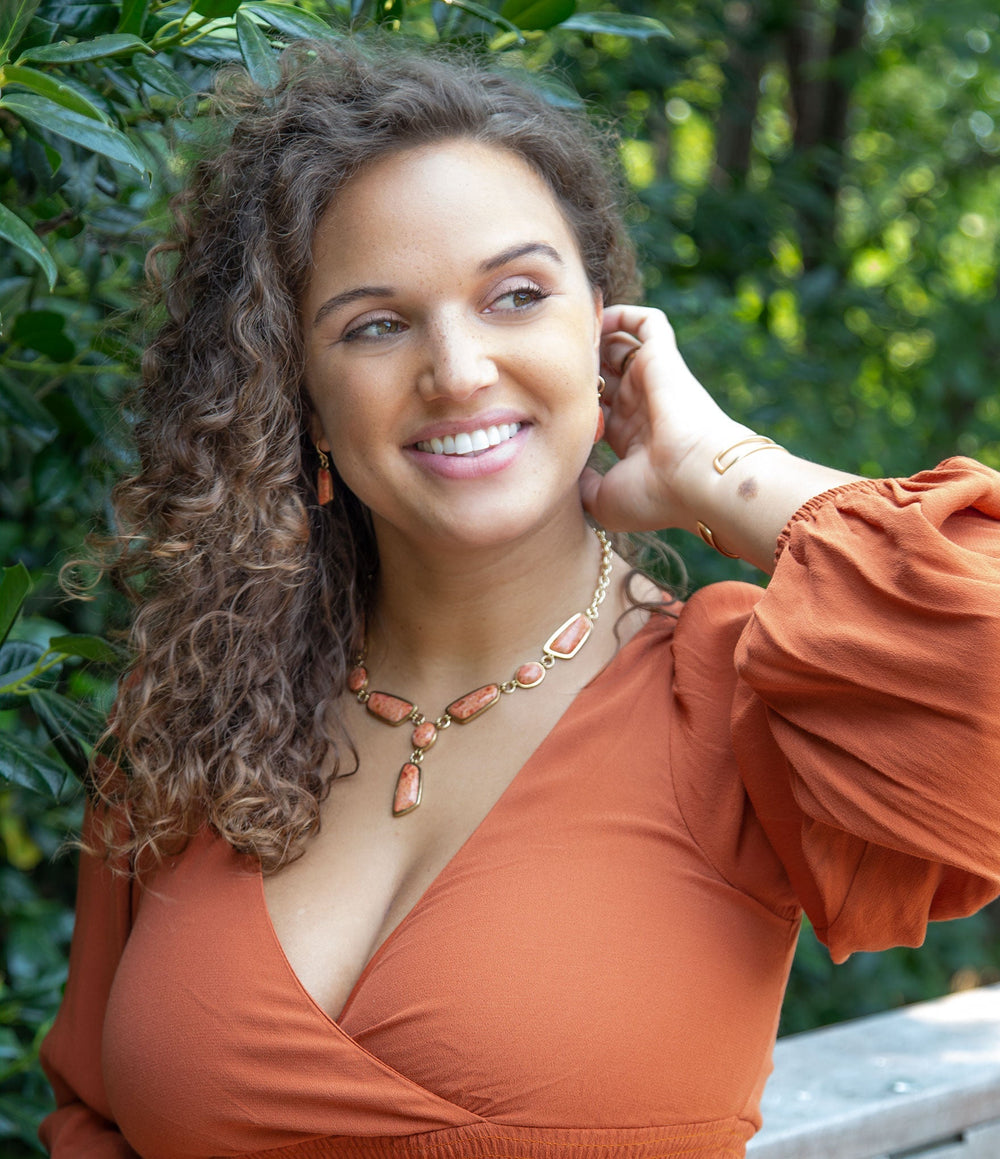 Genuine Orange Sponge Coral Golden Abstract Statement Necklace from KADOU Boutique