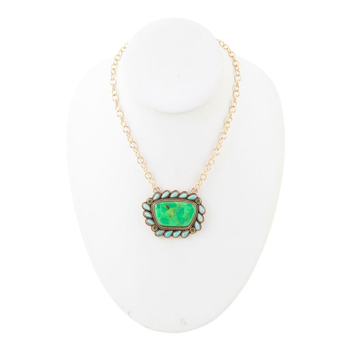 Legacy Lime Green and Blue Turquoise Golden Pendant Necklace