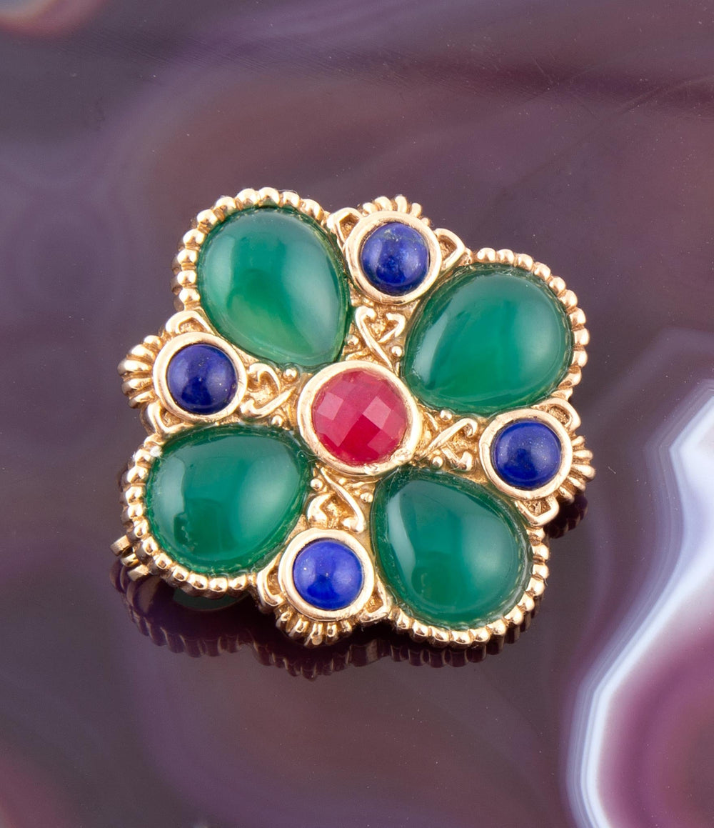 Green Onyx Mixed Stone Golden Brooche from KADOU Boutique