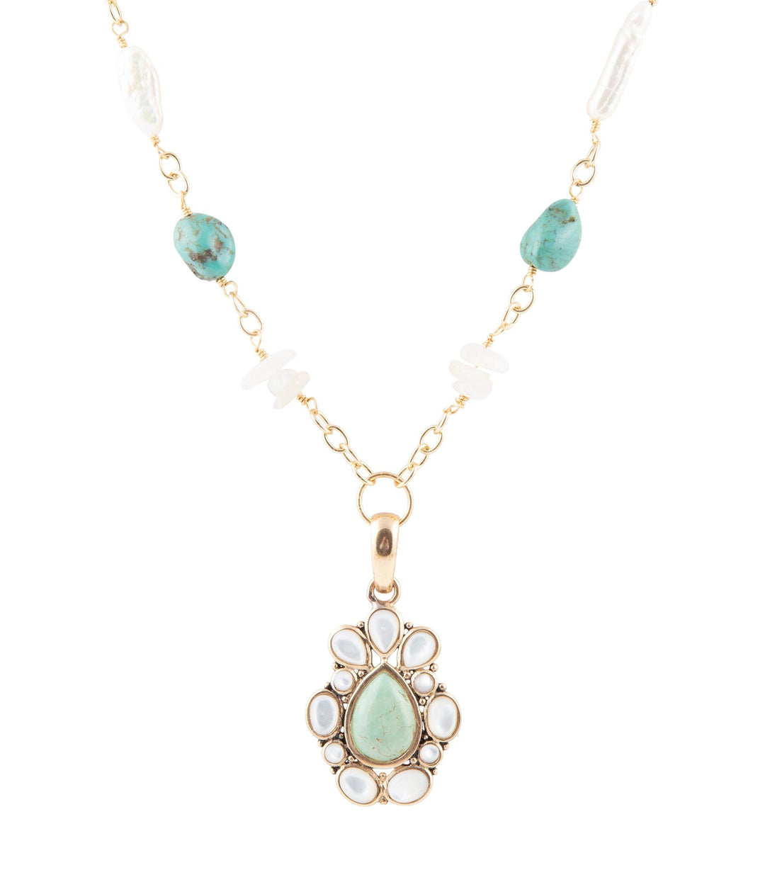 Green Turquoise Pearl Drop Necklace