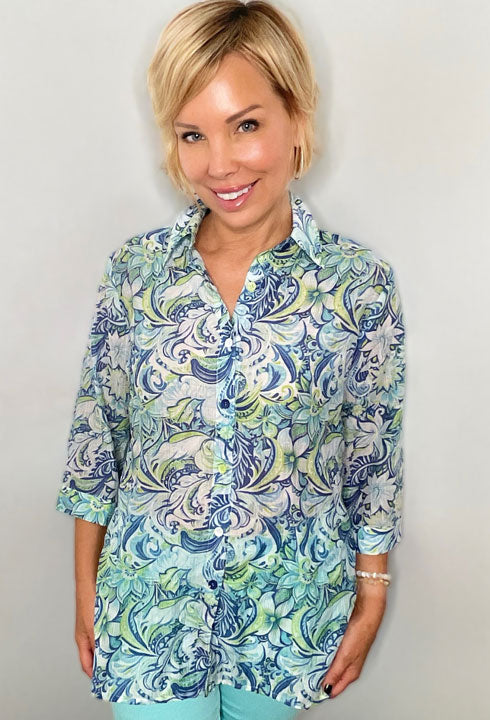 Lightweight Summer Print Top available at Kadou Boutique.