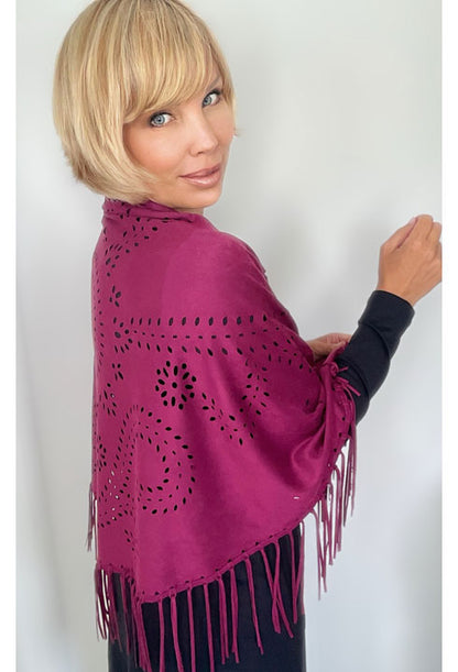 Sueded Knit Shawl With Fringe