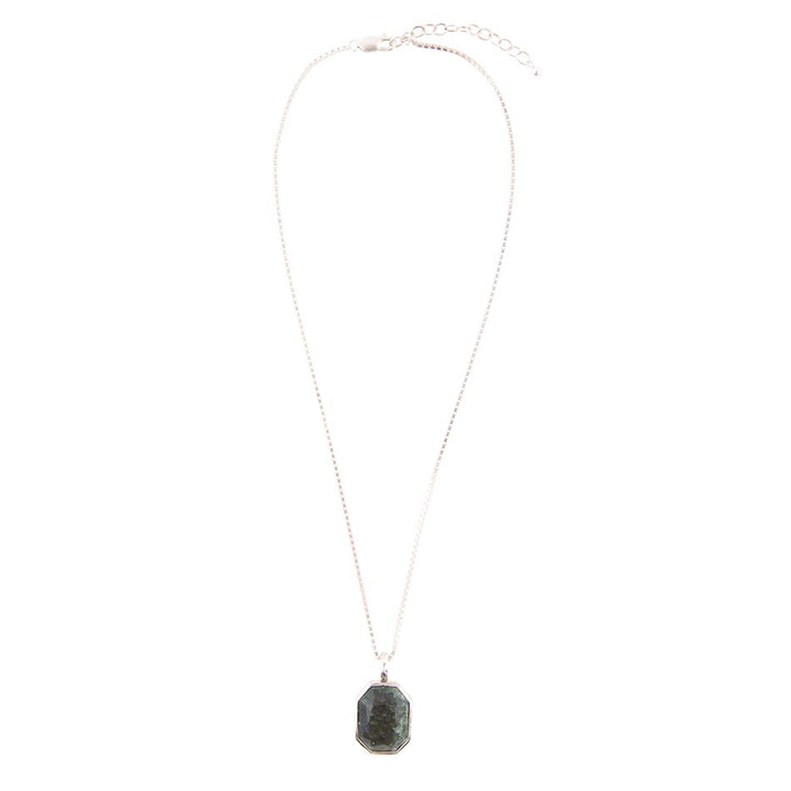 Hammered Green Seraphinite and Sterling Silver Pendant Necklace