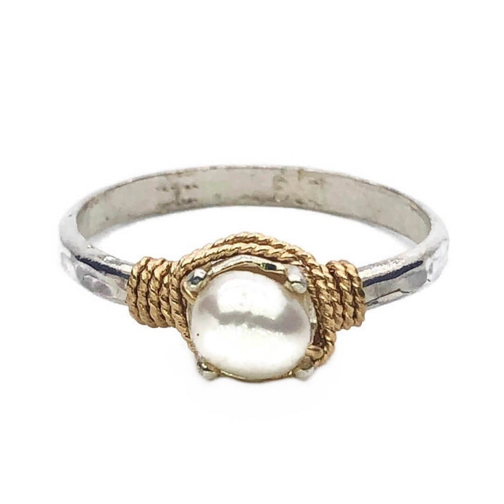 Hand Hammered Pearl Ring from KADOU Boutique