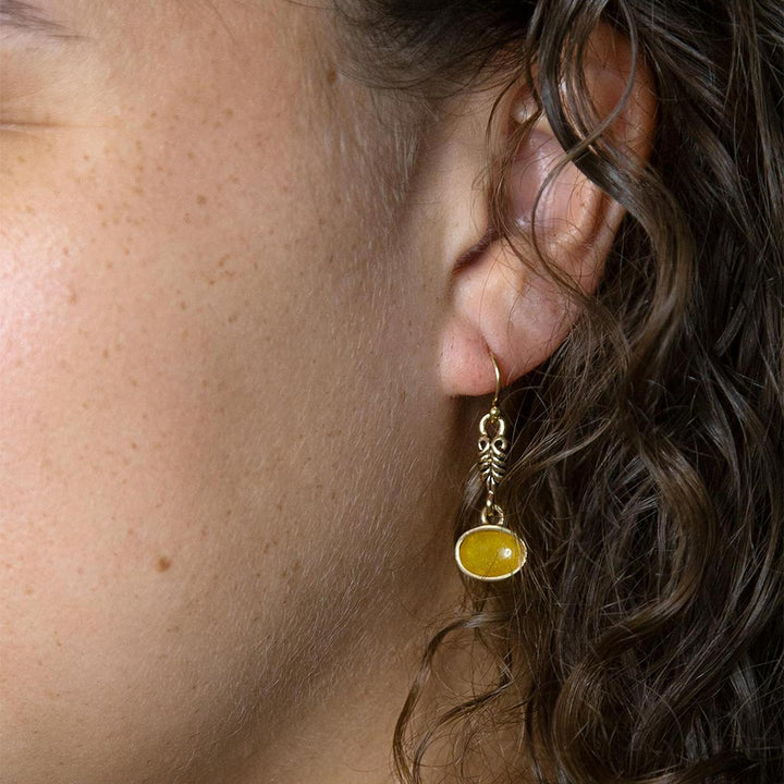 Harmony Orange Quartz Golden Drop Earrings