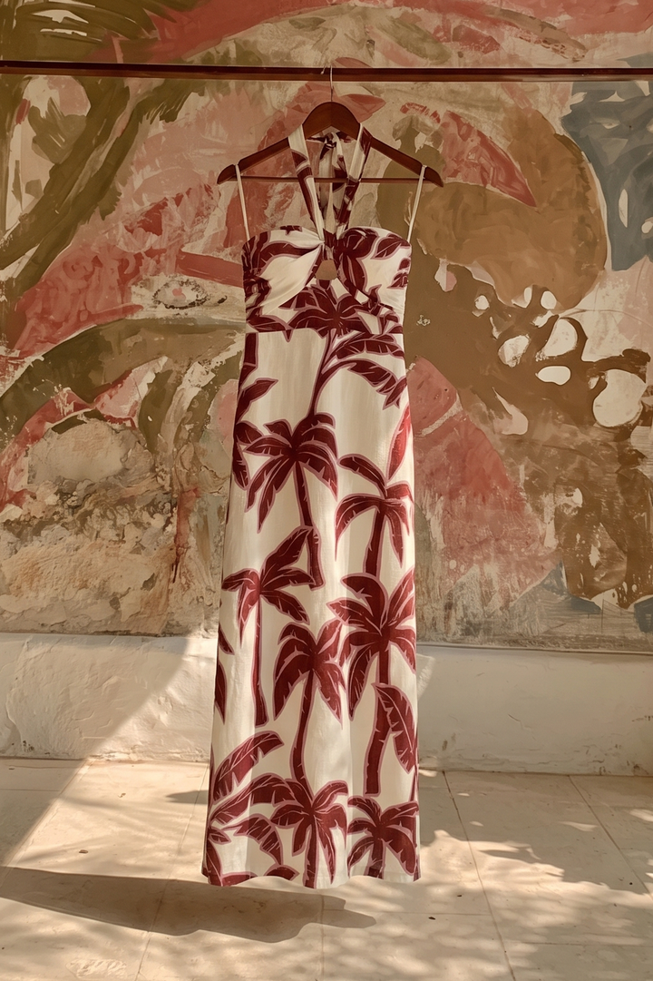 Palm Siren Woven Midi Dress from KADOU Boutique