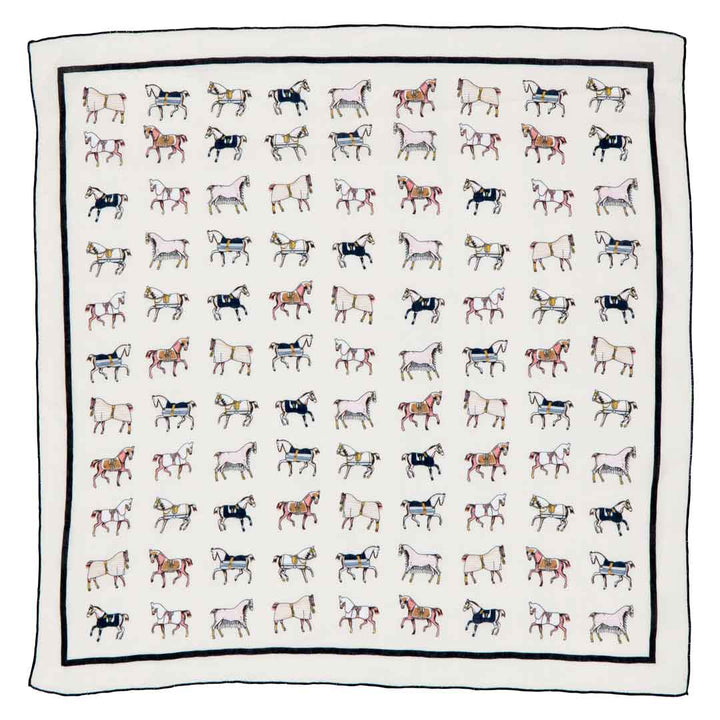 Hunt Club - Stylized Equestrian Pattern in Ivory Fine Cotton Scarf