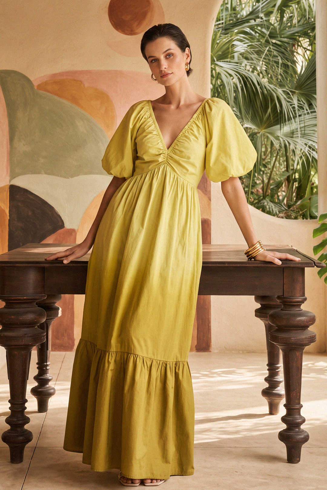 Citrine Garden Woven Maxi Dress from KADOU Boutique