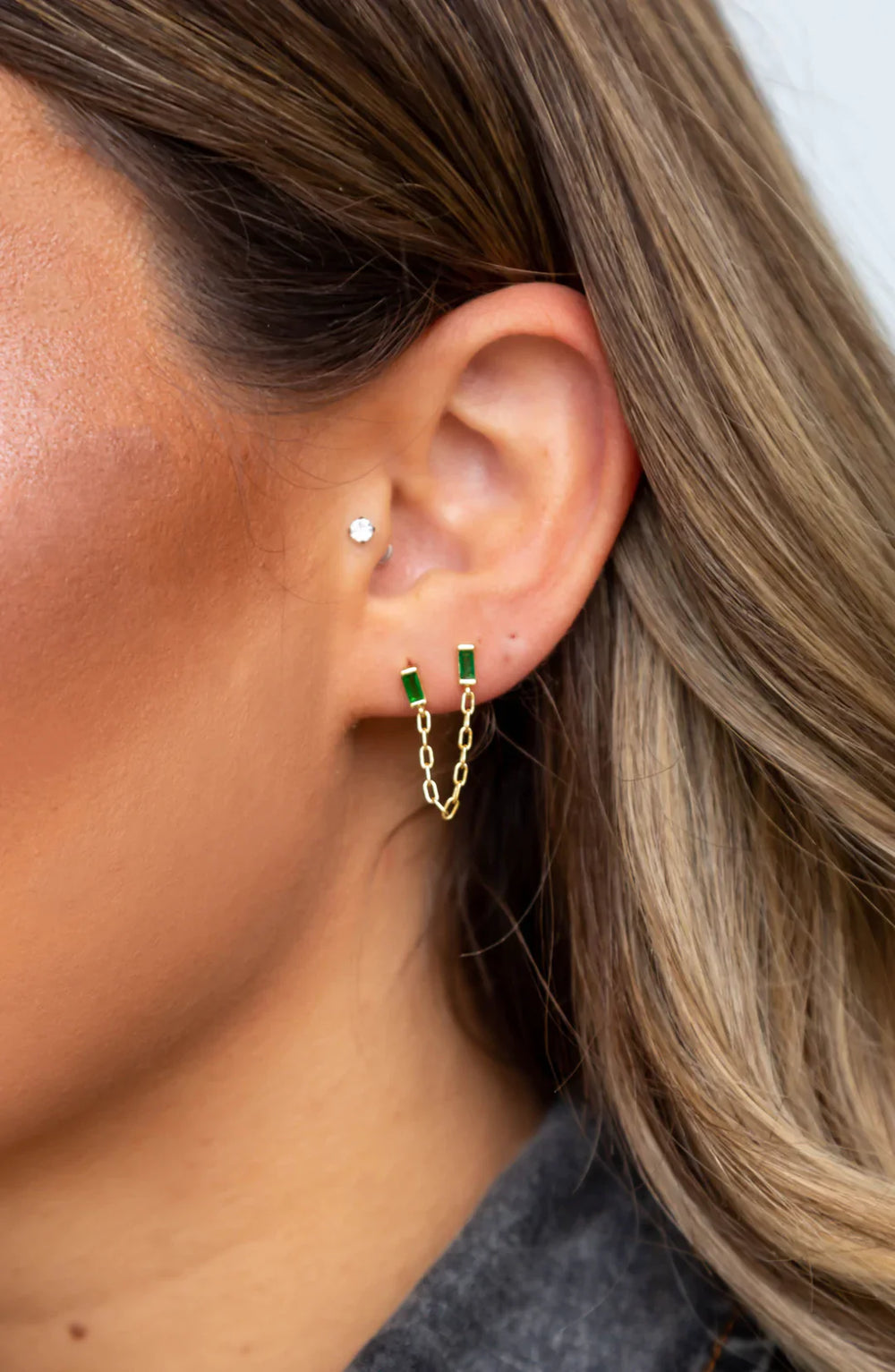 Malia Emerald Double Stud Earring from KADOU Boutique