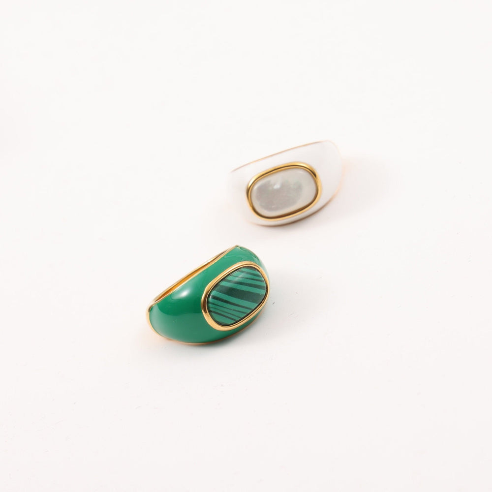 Mother of Pearl Enamel Signet Ring from KADOU Boutique