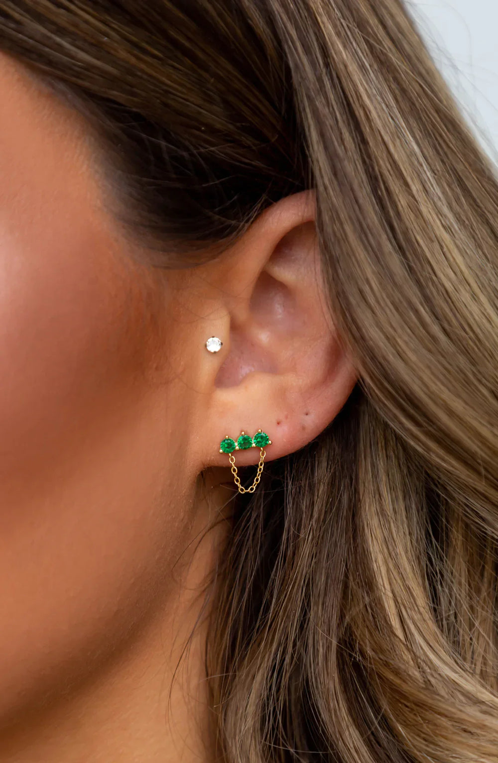 Magda Emerald Chain Studs from KADOU Boutique