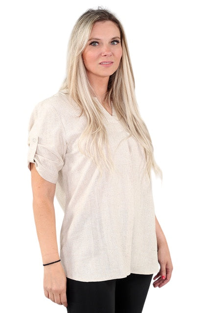V-Neck Short Sleeves Top in sand color.