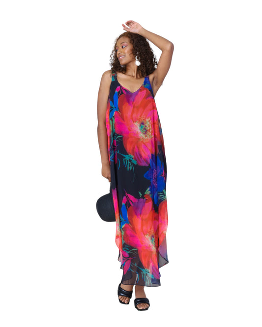 Black Floral Chiffon Maxi Dress