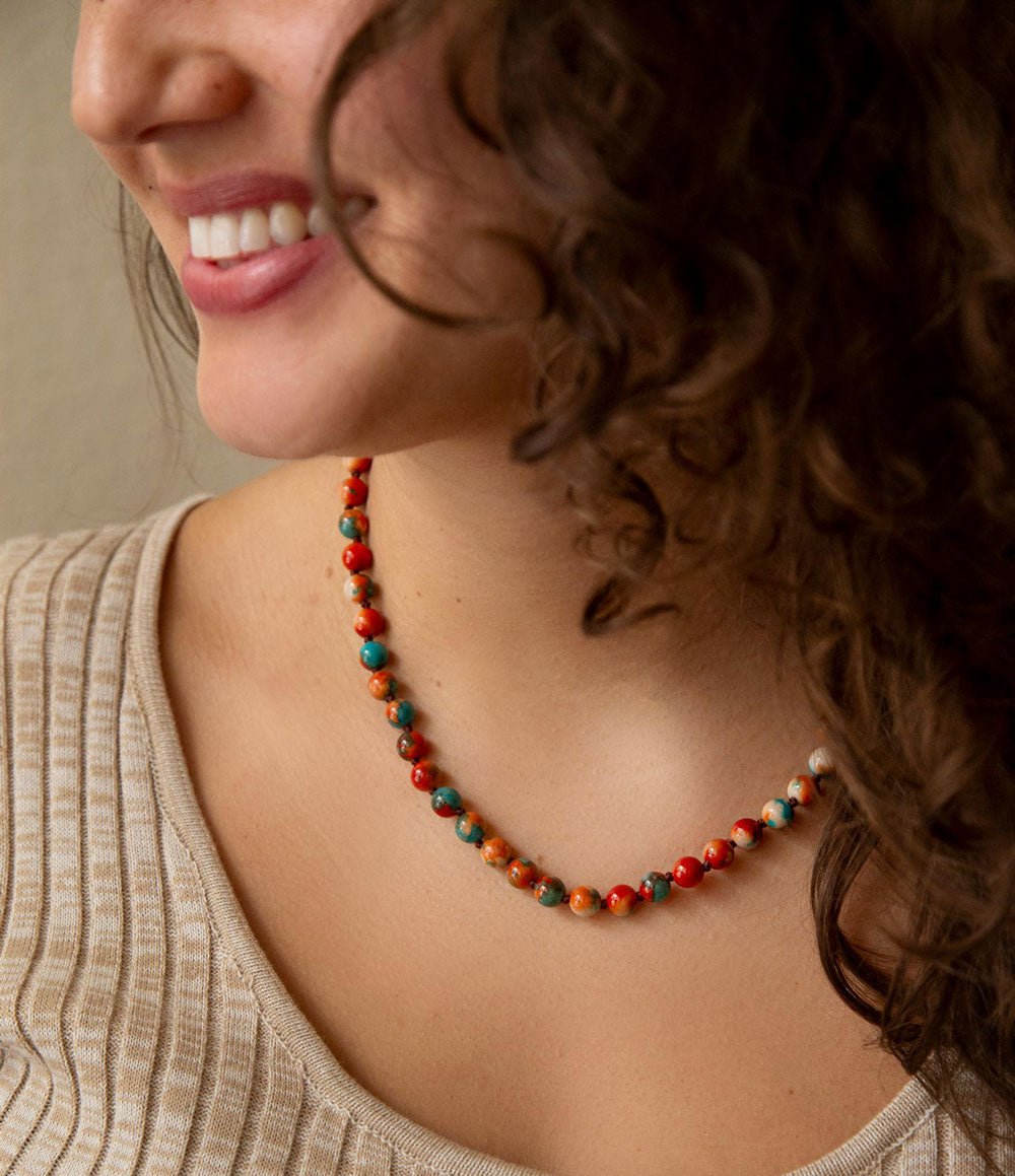 Immeasurable Multicolor Ocean Jade Golden Wrap Necklace from KADOU Boutique