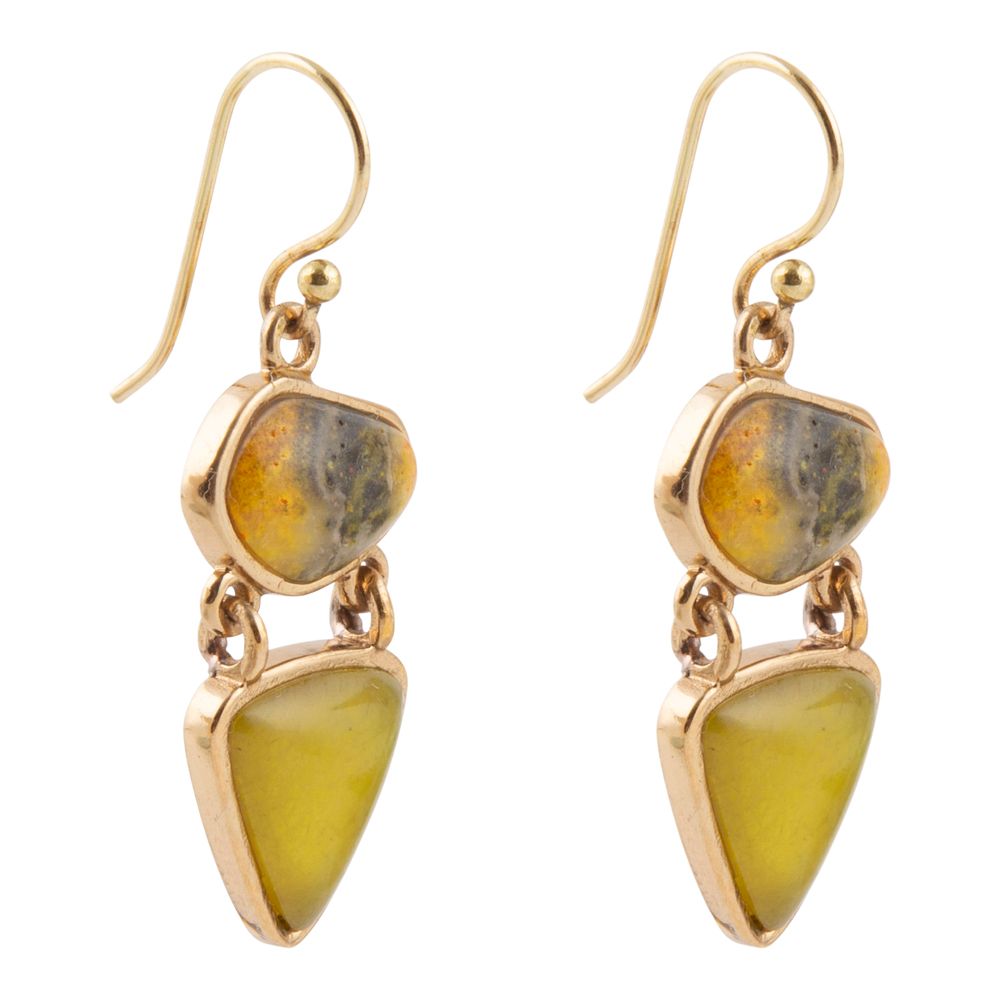 Hinged Yellow Bumblebee Jasper Golden Drop Earrings from KADOU Boutique