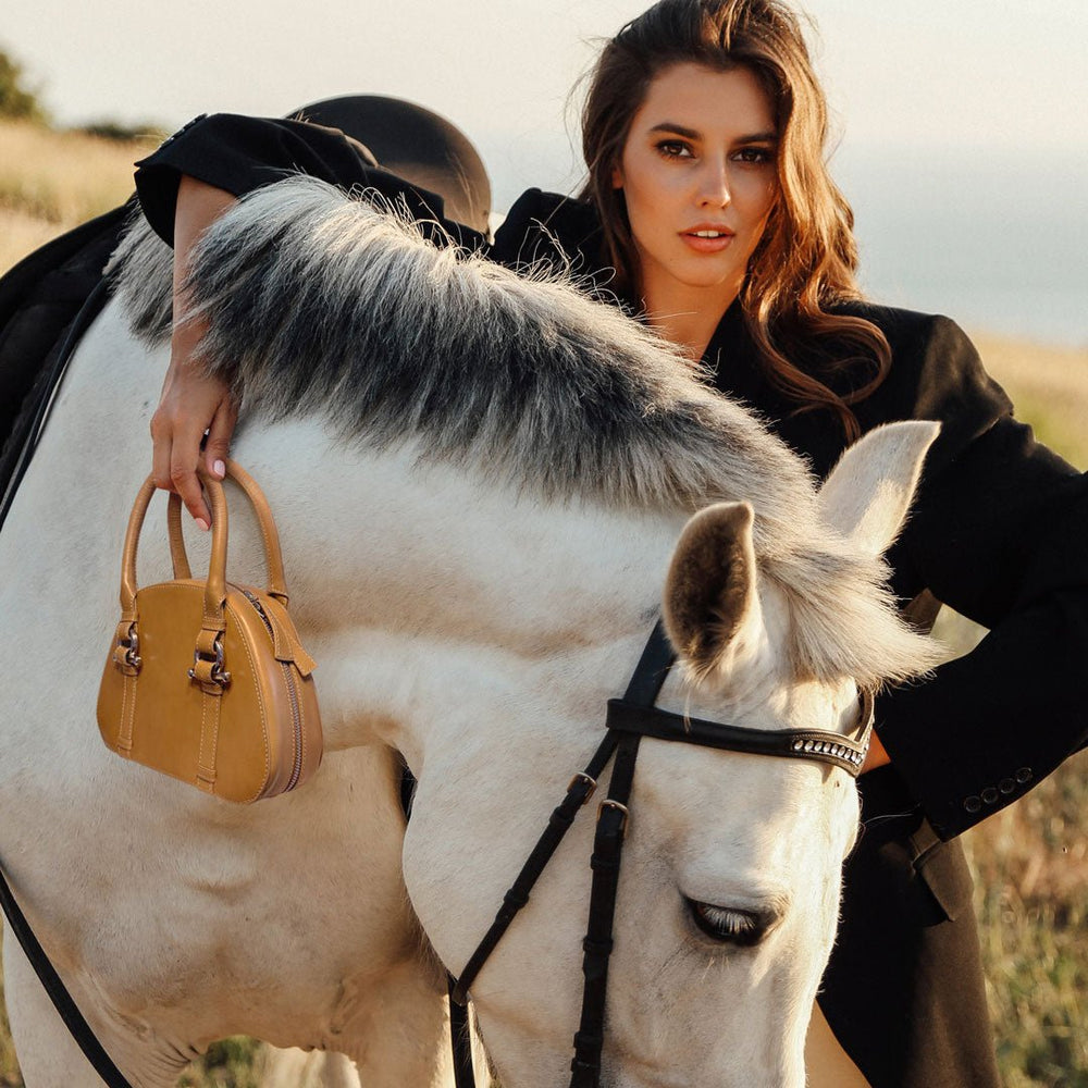 Kella - Horse Bit Vanity Luxury Leather Handbag in Caramel from KADOU Boutique