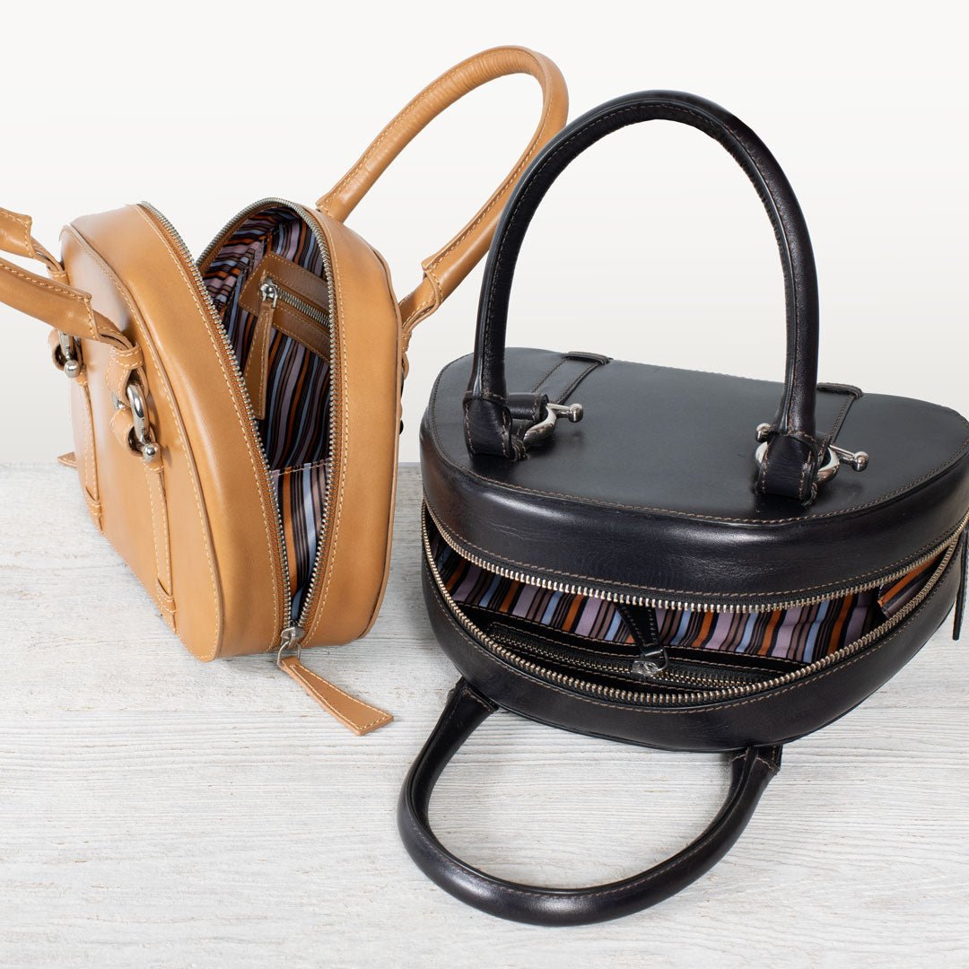 Kella - Horse Bit Vanity Luxury Leather handbag in Caramel