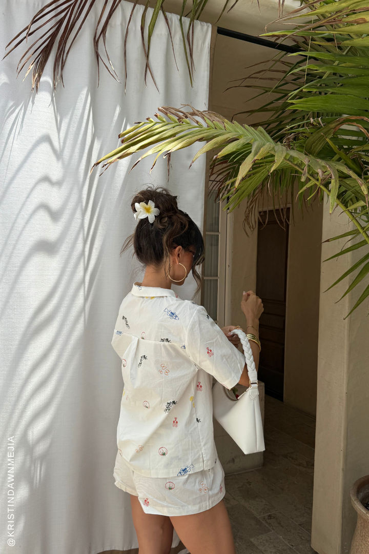 After Hours White Woven Shorts from KADOU Boutique
