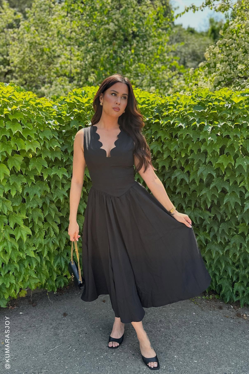 For the Record Black Woven Midi Dress from KADOU Boutique