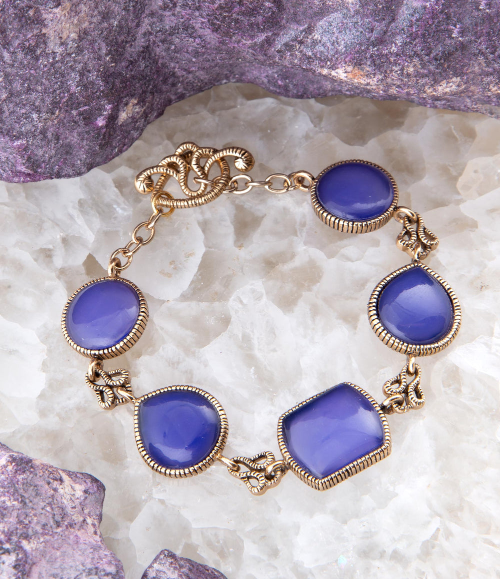 Lace Blue Agate Link Golden Bracelet from KADOU Boutique