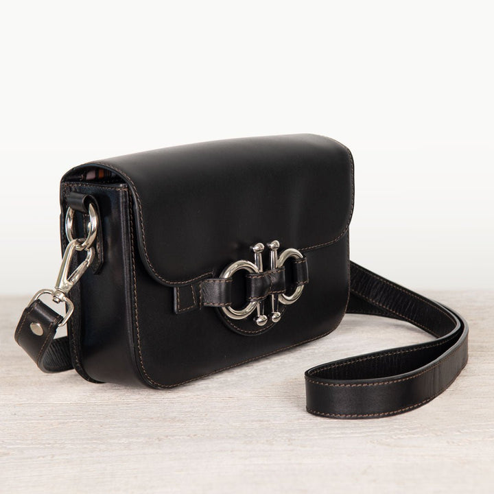 Lana - Horse Bit Crossbody Luxury Leather Bag in Black