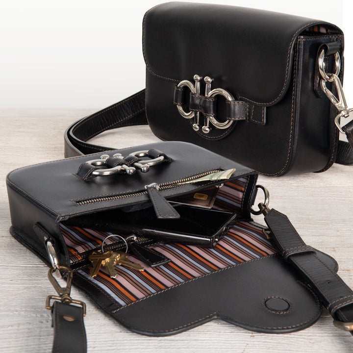 Lana - Horse Bit Crossbody Luxury Leather Bag in Black