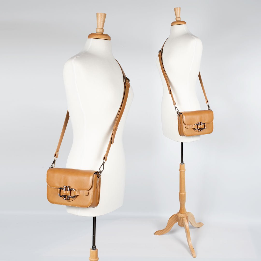 Lana - Horse Bit Crossbody Luxury Leather Bag in Caramel