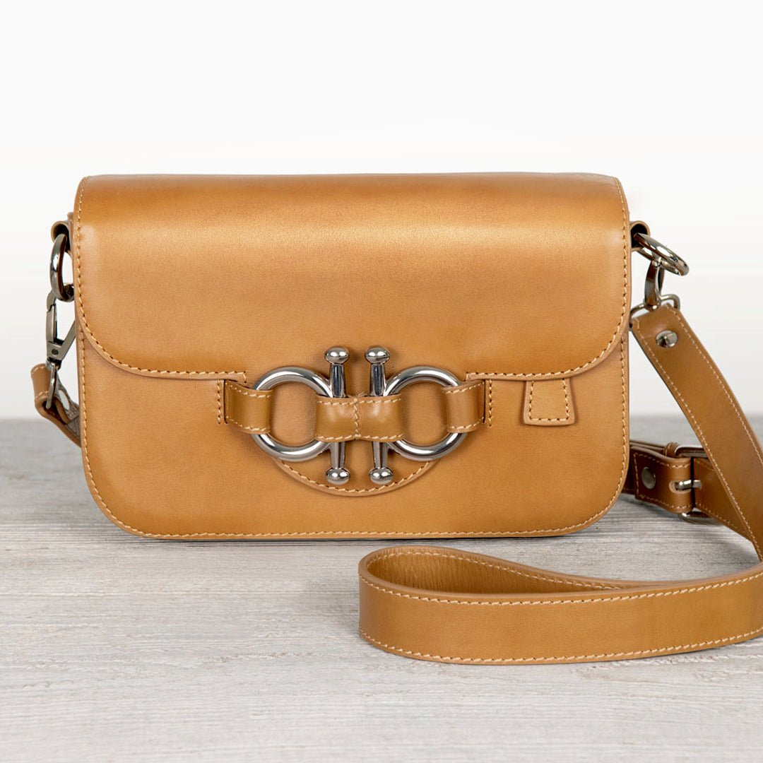 Lana - Horse Bit Crossbody Luxury Leather Bag in Caramel from KADOU Boutique