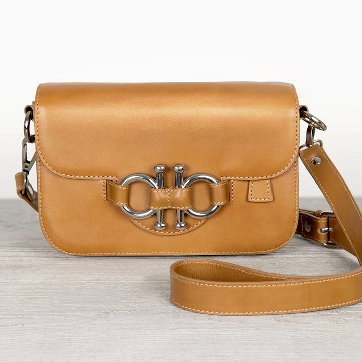 Lana - Horse Bit Crossbody Luxury Leather Bag in Caramel from KADOU Boutique