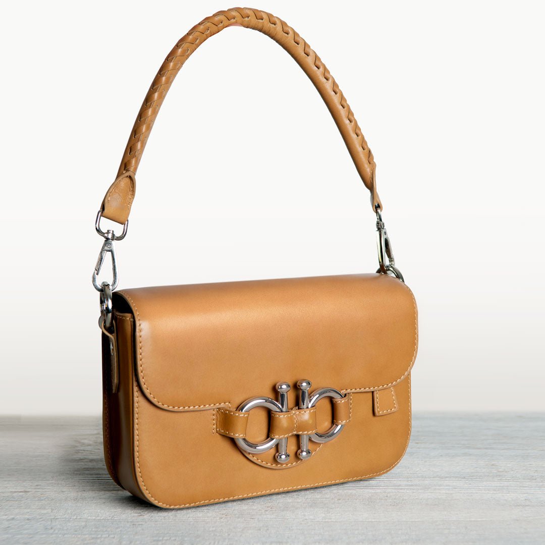 Lana - Horse Bit Crossbody Luxury Leather Bag in Caramel