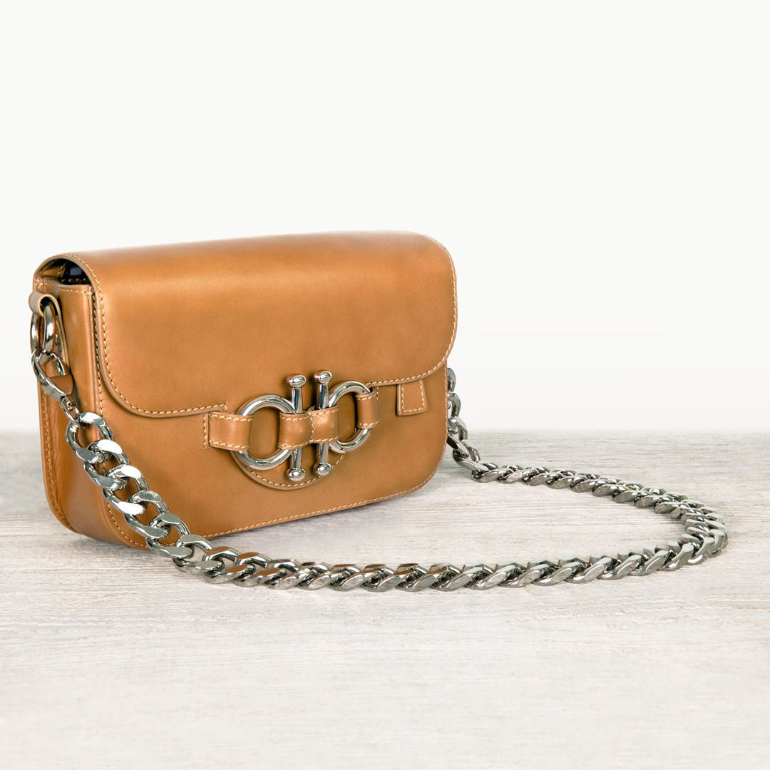 Lana - Horse Bit Crossbody Luxury Leather Bag in Caramel