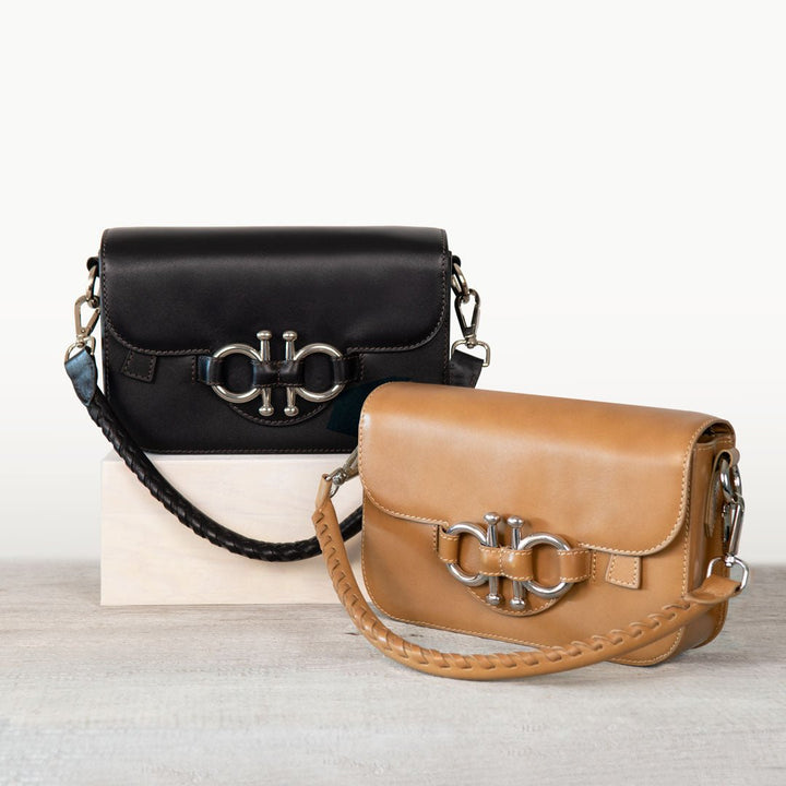 Lana - Horse Bit Crossbody Luxury Leather Bag in Caramel