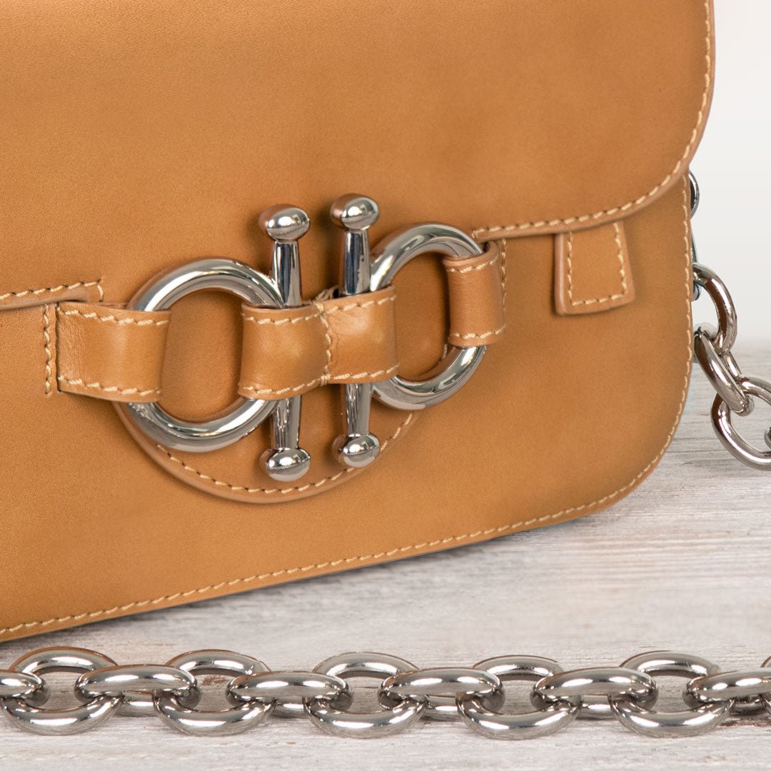 Lana - Horse Bit Crossbody Luxury Leather Bag in Caramel