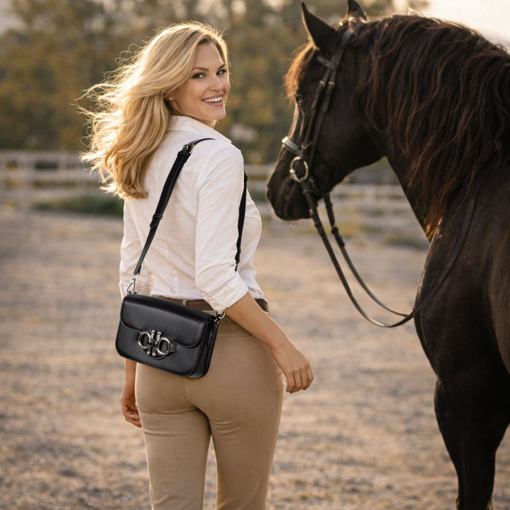 Lana - Horse Bit Crossbody Luxury Leather Bag in Black from KADOU Boutique