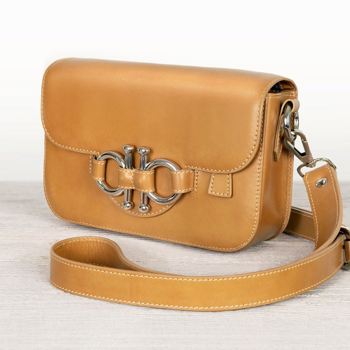 Lana - Horse Bit Crossbody Luxury Leather Bag in Caramel