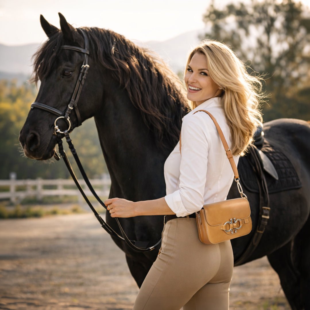 Lana - Horse Bit Crossbody Luxury Leather Bag in Caramel