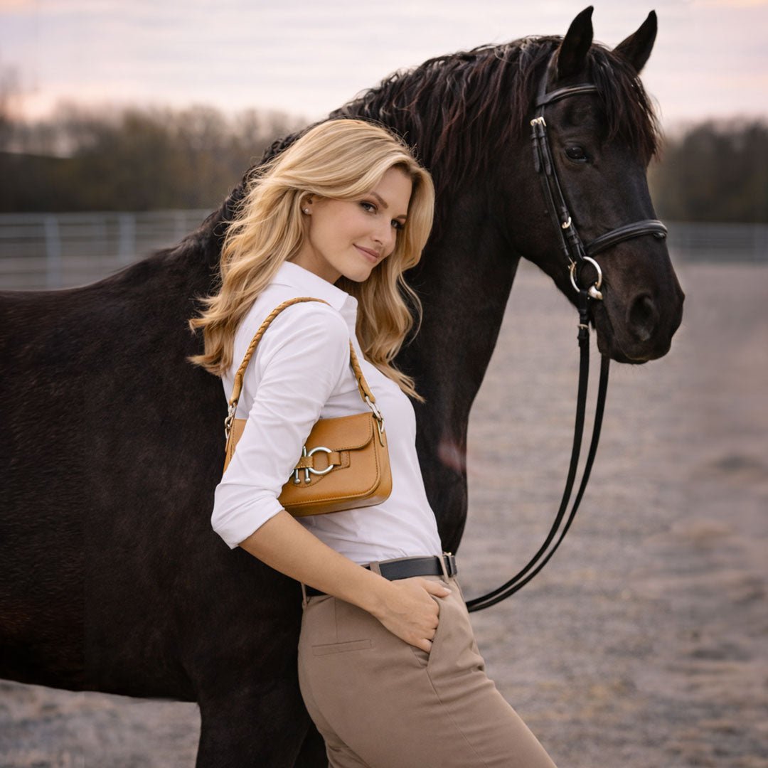 Lana - Horse Bit Crossbody Luxury Leather Bag in Caramel