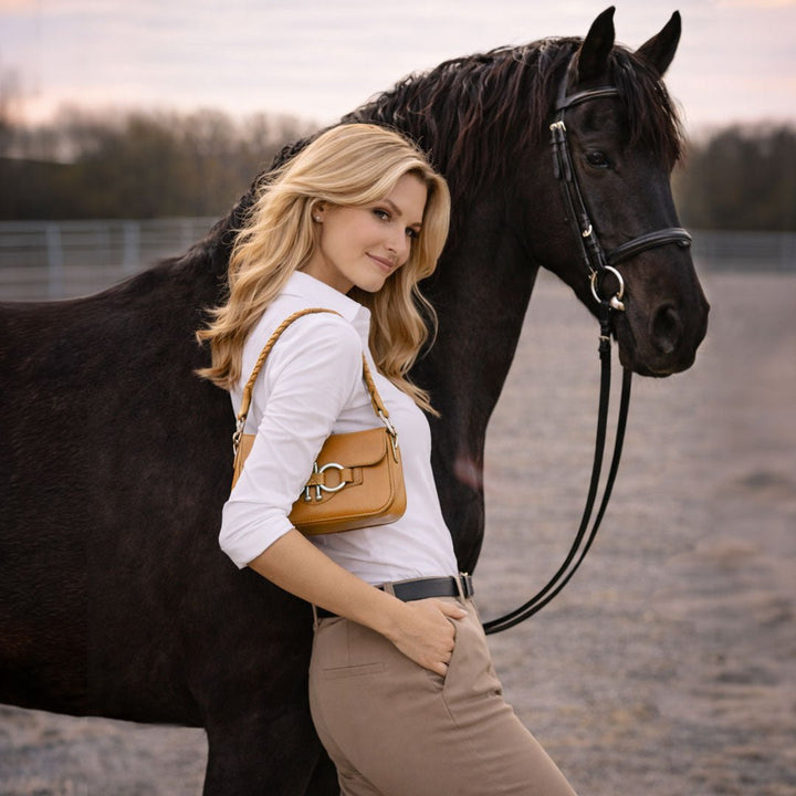 Lana - Horse Bit Crossbody Luxury Leather Bag in Caramel