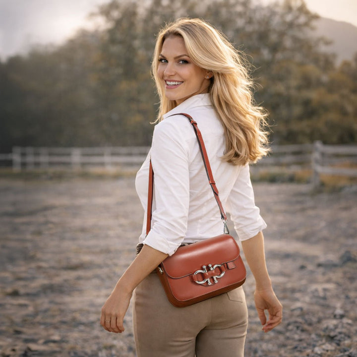 Lana - Horse Bit Crossbody Luxury Leather Bag in Cognac