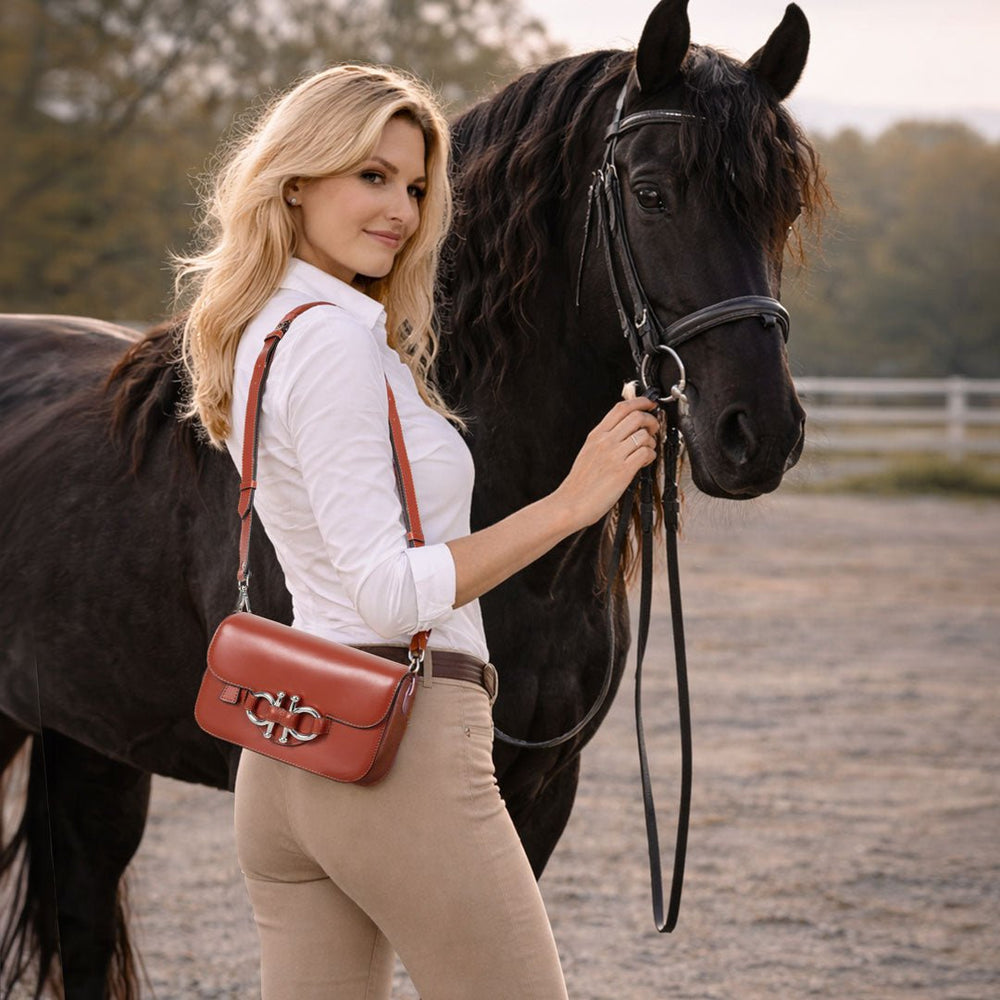 Lana - Horse Bit Crossbody Luxury Leather Bag in Cognac from KADOU Boutique