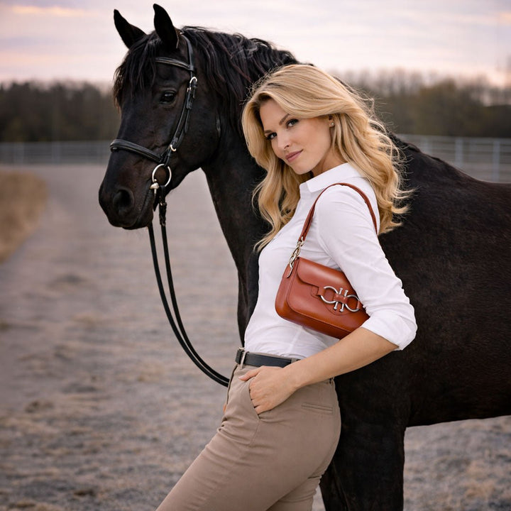 Lana - Horse Bit Crossbody Luxury Leather Bag in Cognac