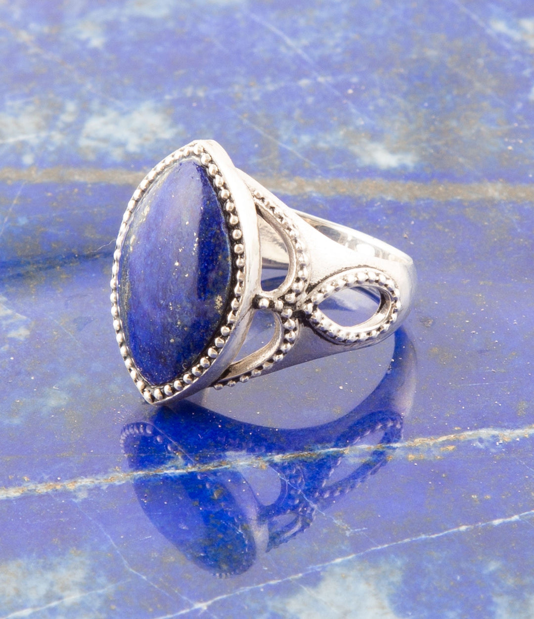 Blue Lapis and Sterling Silver Marquis Ring