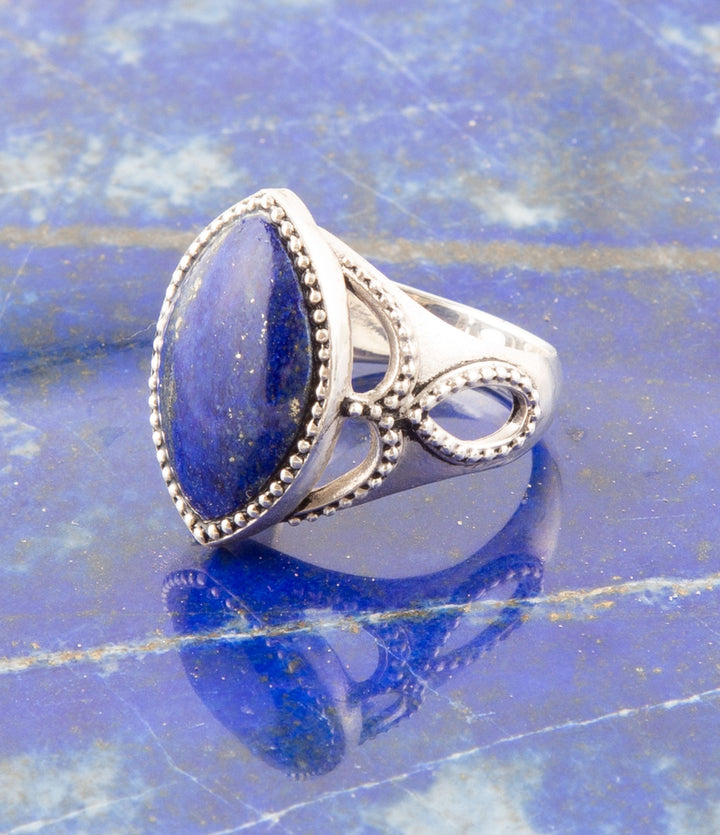 Blue Lapis and Sterling Silver Marquis Ring