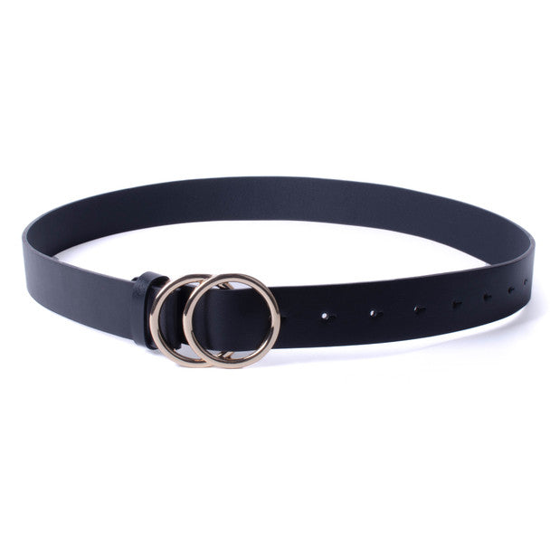 Double Circle Buckle Belt in Black color. Available at Kadou Boutique.