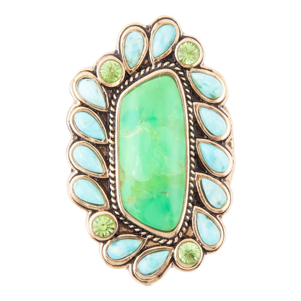 Legacy Lime Green and Blue Turquoise Golden Statement Ring from KADOU Boutique