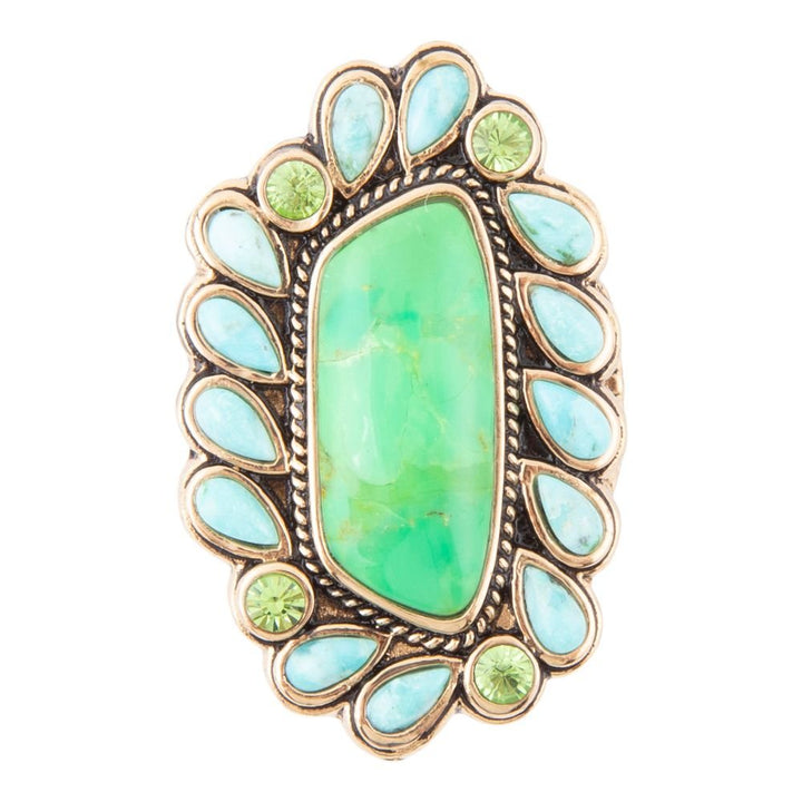 Legacy Lime Green and Blue Turquoise Golden Statement Ring from KADOU Boutique