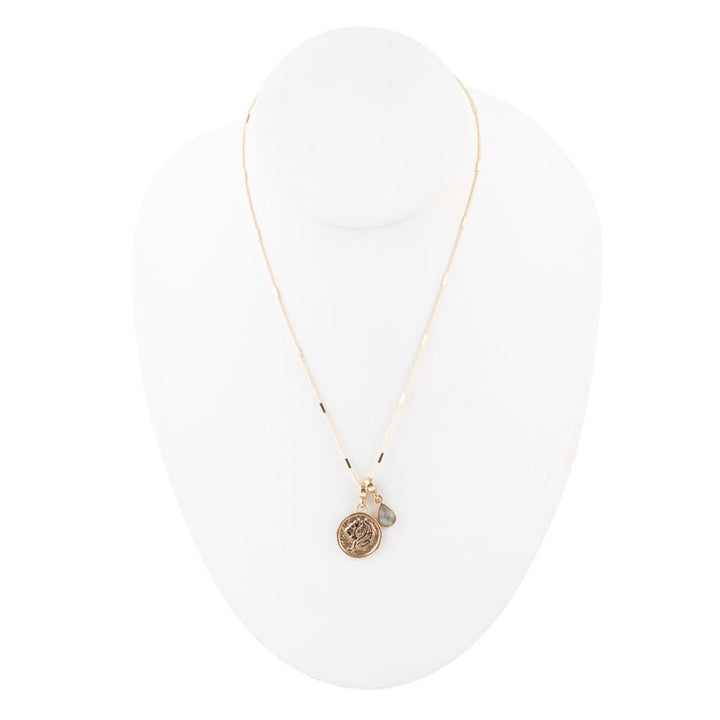 Leo - Zodiac Gray Labradorite Golden Charm Necklace