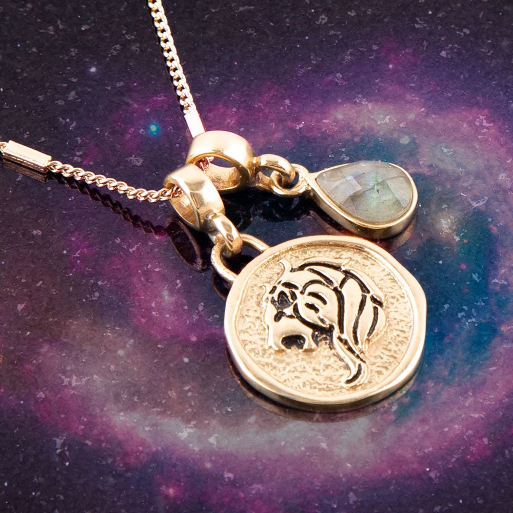 Leo - Zodiac Gray Labradorite Golden Charm Necklace from KADOU Boutique